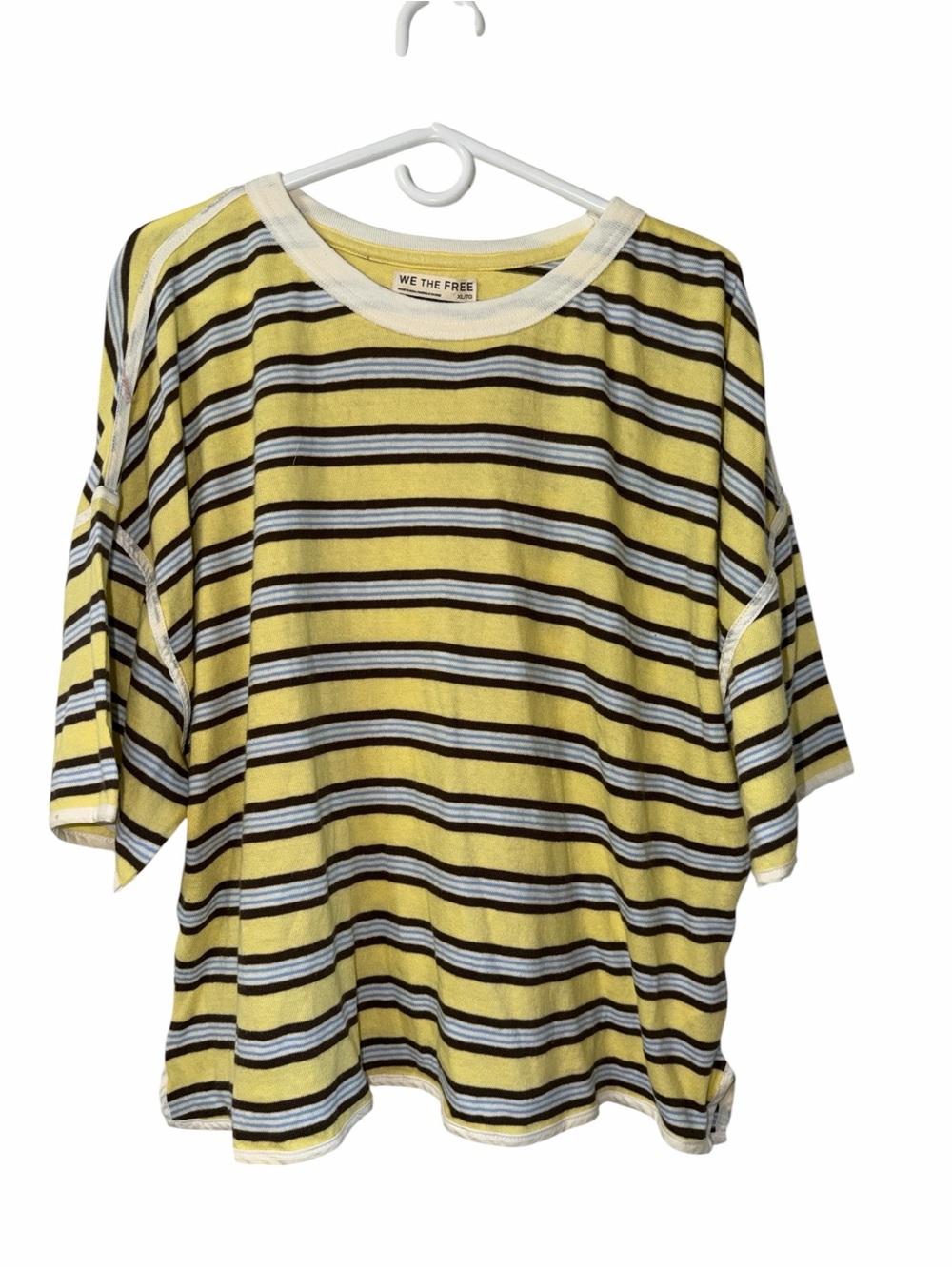 We The Free Yellow, Black & White Striped Short Sleeve Tee